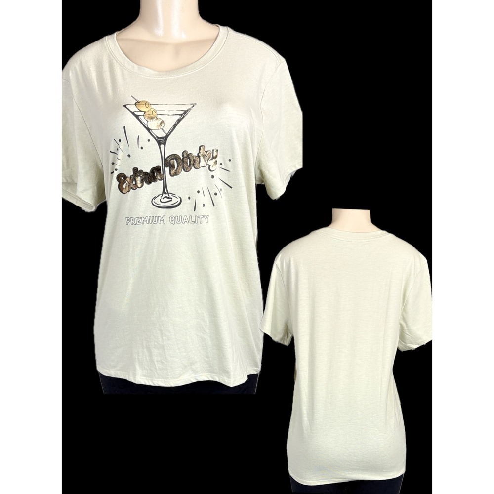 Lucky Brand L Khaki Extra Dirty Martini Graphic Short Crew Neck Sleeve T-Shirt